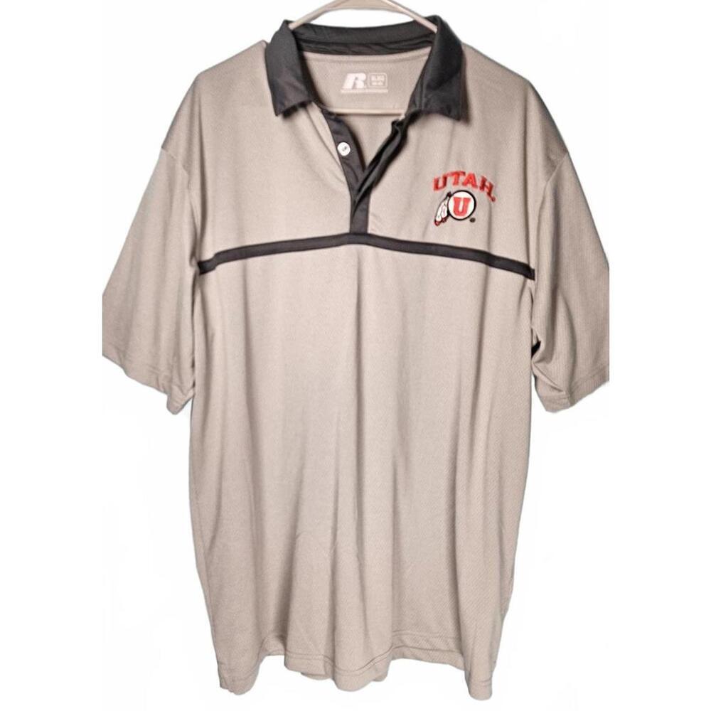 Russell Men's Utah Utes Performance Polo Shirt‎ Gray with Embroidered Logo XL